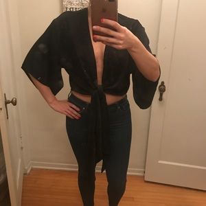 Black Tie Front Crop Top